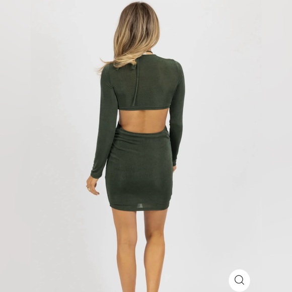 NWT Endless Blu Women's Green Longsleeve Halter Open Side Mini Dress - Picture 3 of 5